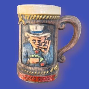Vintage Smoking Poker Pete Ceramic Beer Stein Tree Mug Napcoware Oktoberfest